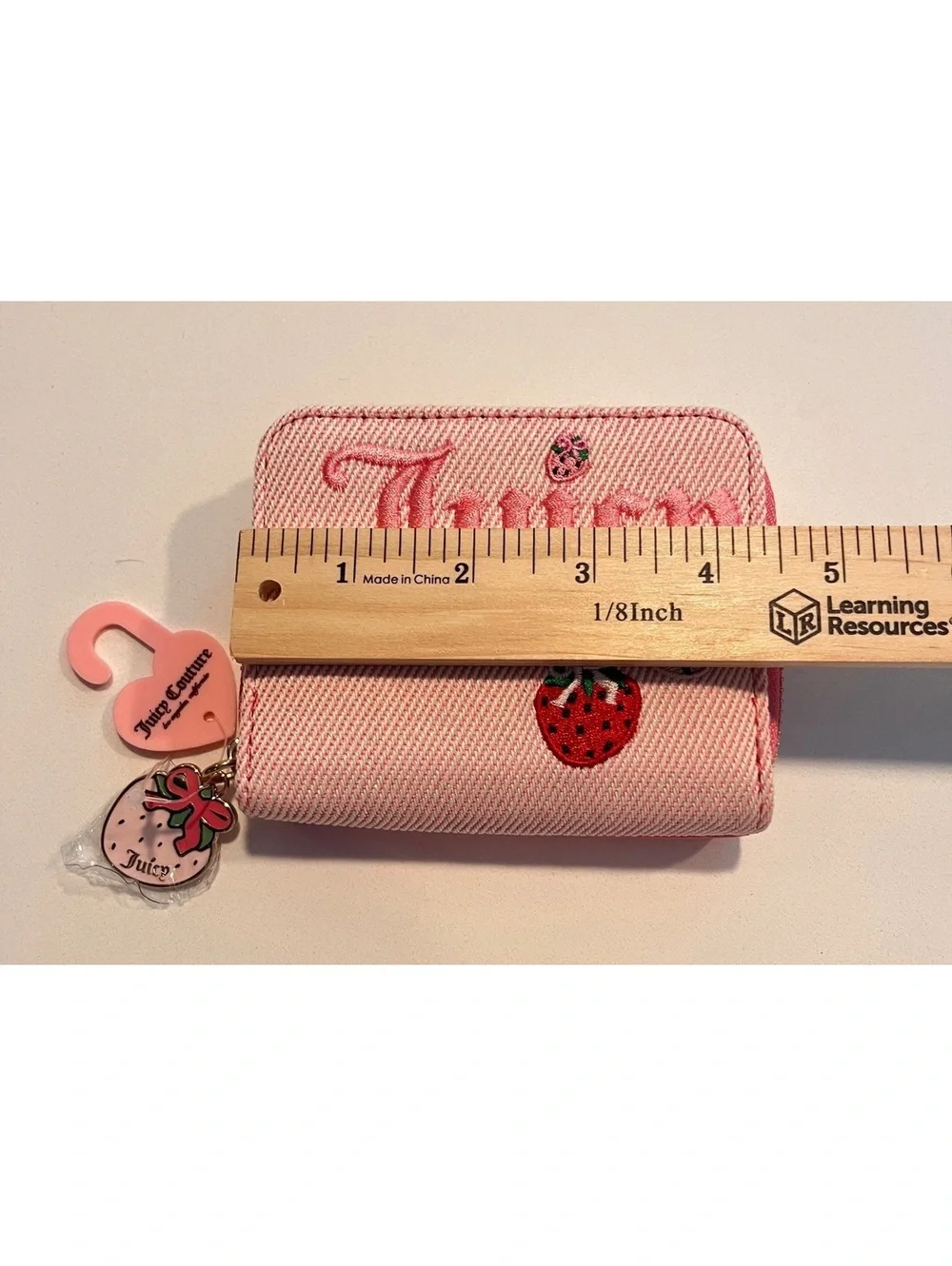Juicy Couture Berry Sweet Strawberry Denim Zip Around Wallet Pink Y2K Embroider